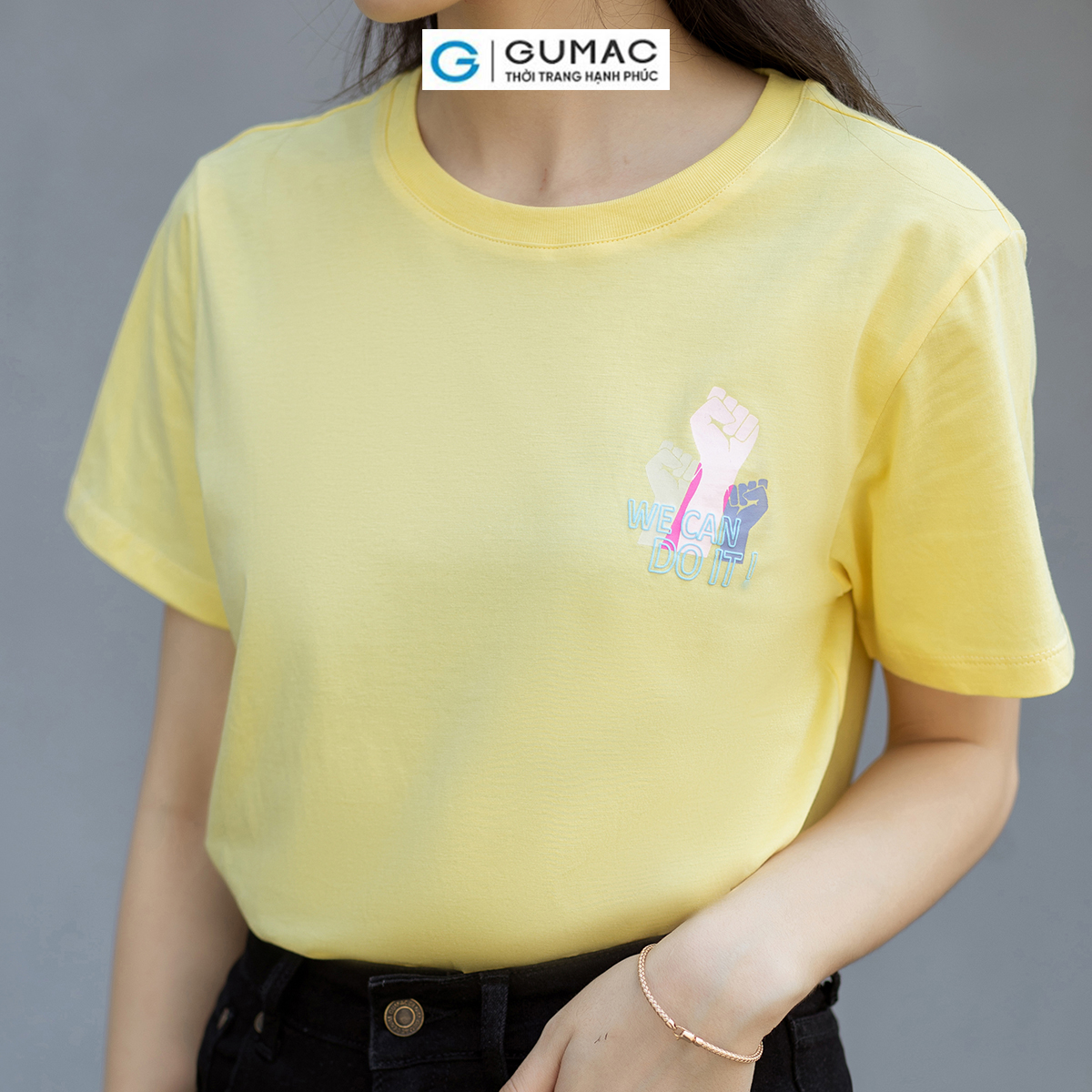 Áo thun nữ cotton tay ngắn cổ tròn in trẻ trung năng động thời trang GUMAC ATD07059
