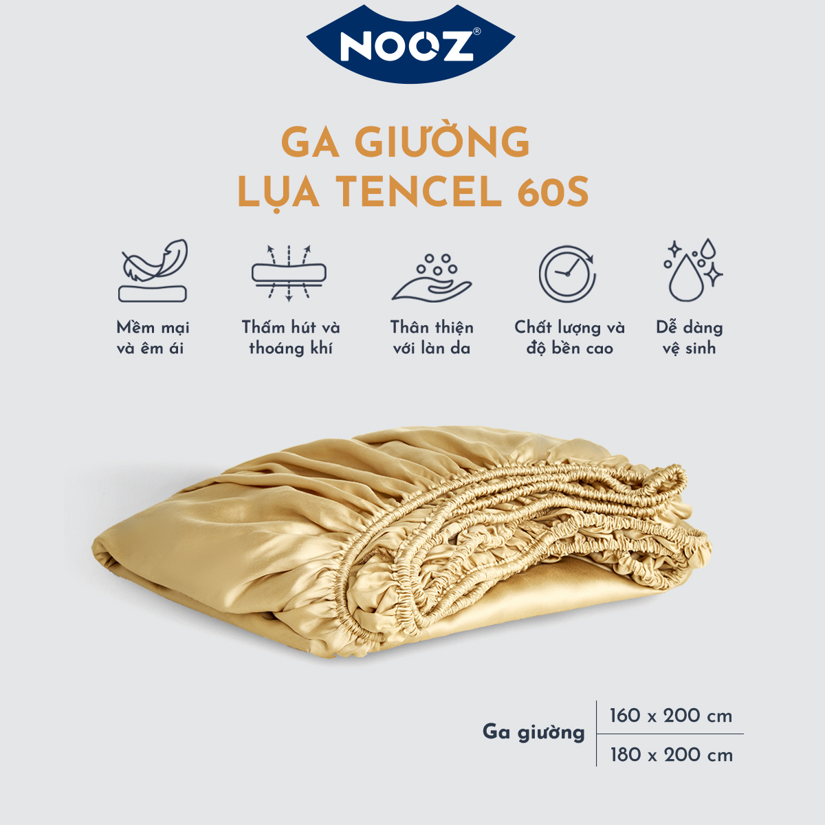 Ga Giường Lụa 60s NOOZ Bedding 1m6x2m & 1m8x2m Trơn Nhiều Màu Vải Mát Lạnh Mềm Mịn Thoáng Khí