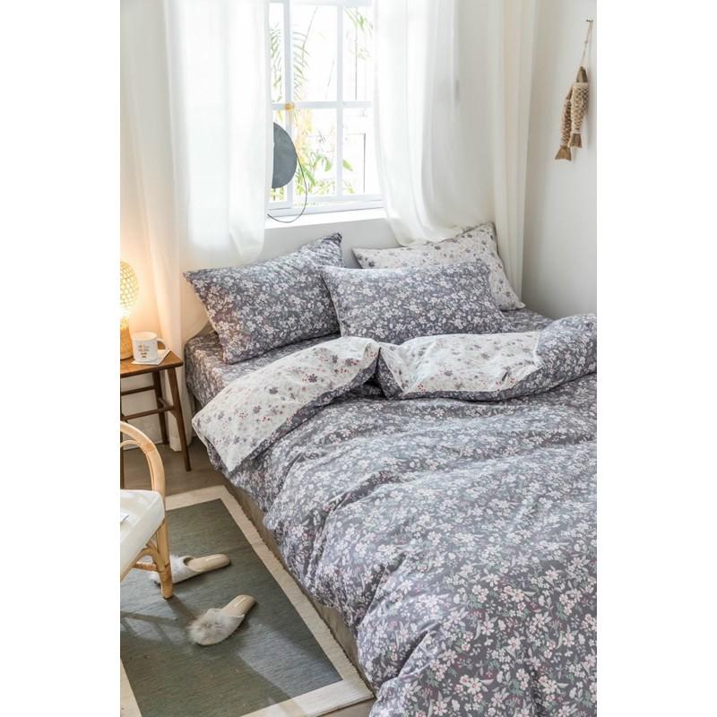 Chăn Ga Gối Cotton Living Hàng Nhập khẩu Cao Cấp 100% 4 Món Nhiều Mẫu Vintage Hoa Nhí Xám Có Thể Dùng 2 Mặt
