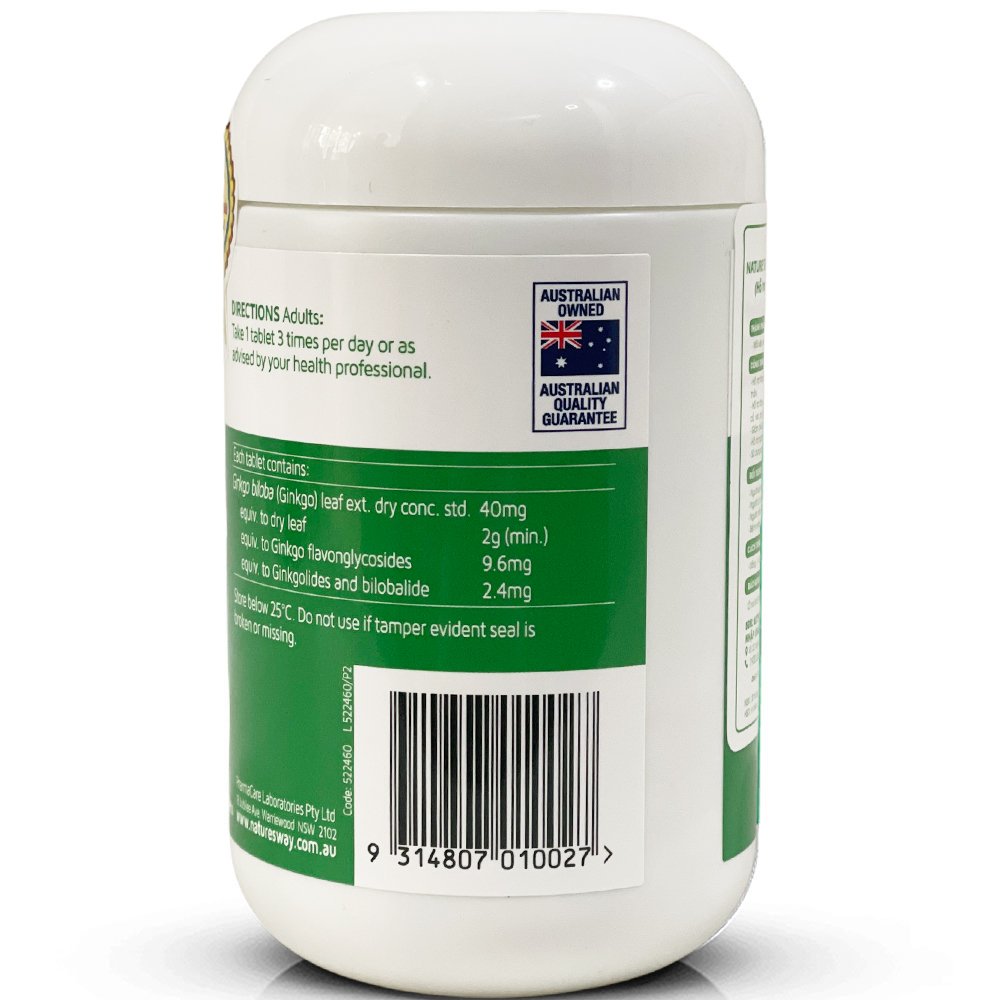 Viên Uống Tuần Hoàn Não NATURE'S WAY High Strength Ginkgo Biloba Tăng Cường Trí Nhớ 2000mg 120V