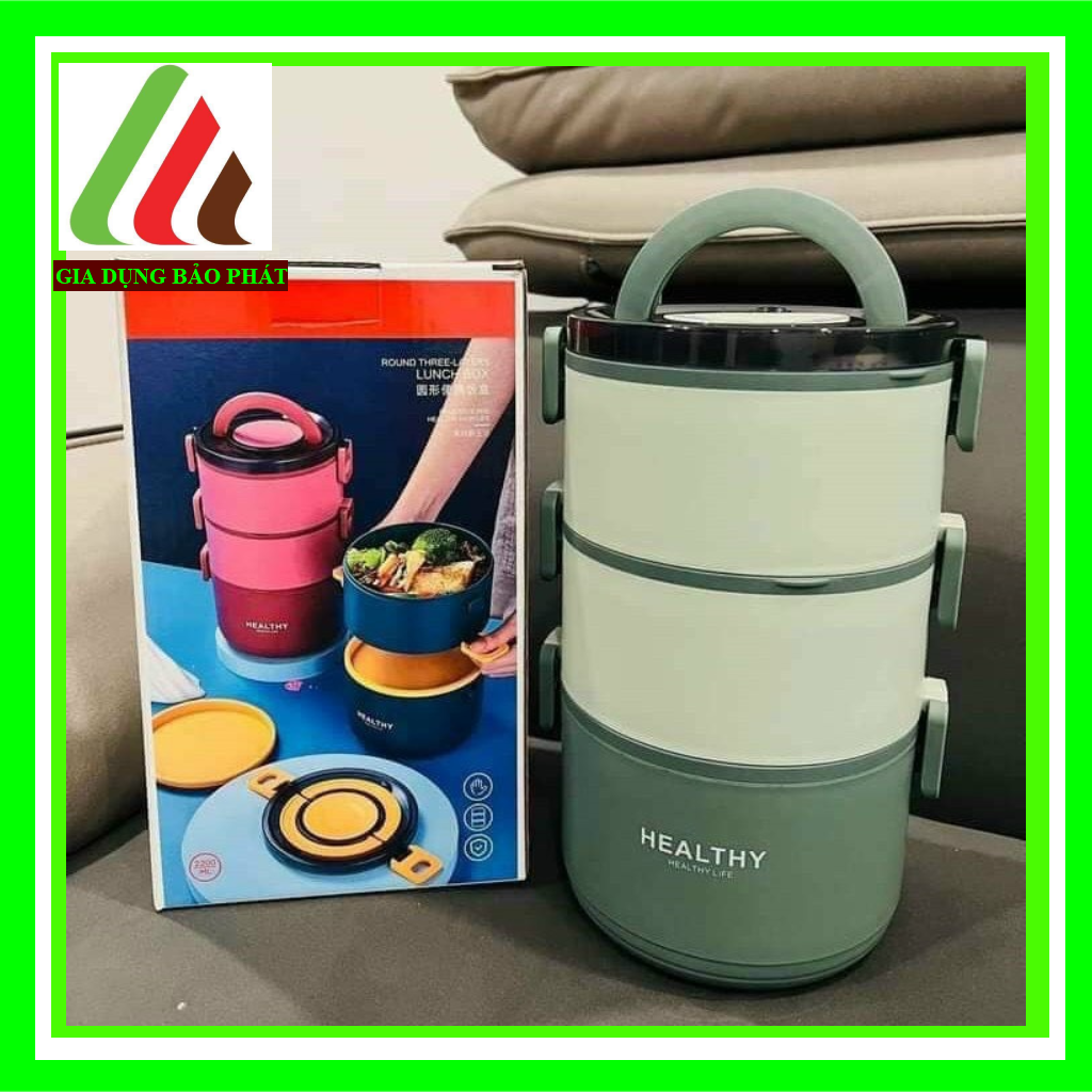 Hộp cơm giữ nhiệt văn phòng 3 tầng giữ nhiệt hộp đựng thức ăn 3 tầng Healthy