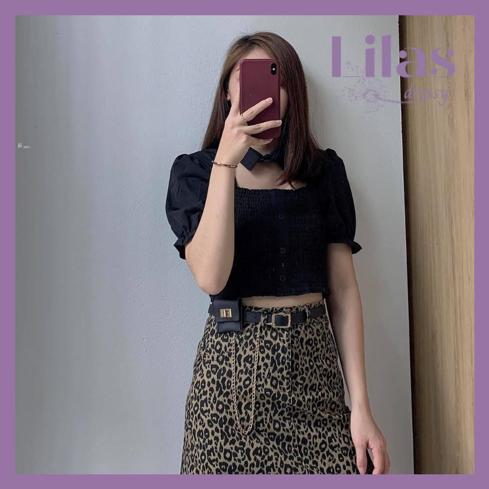 Áo Sơ Mi Dáng Croptop Cổ Khoét 