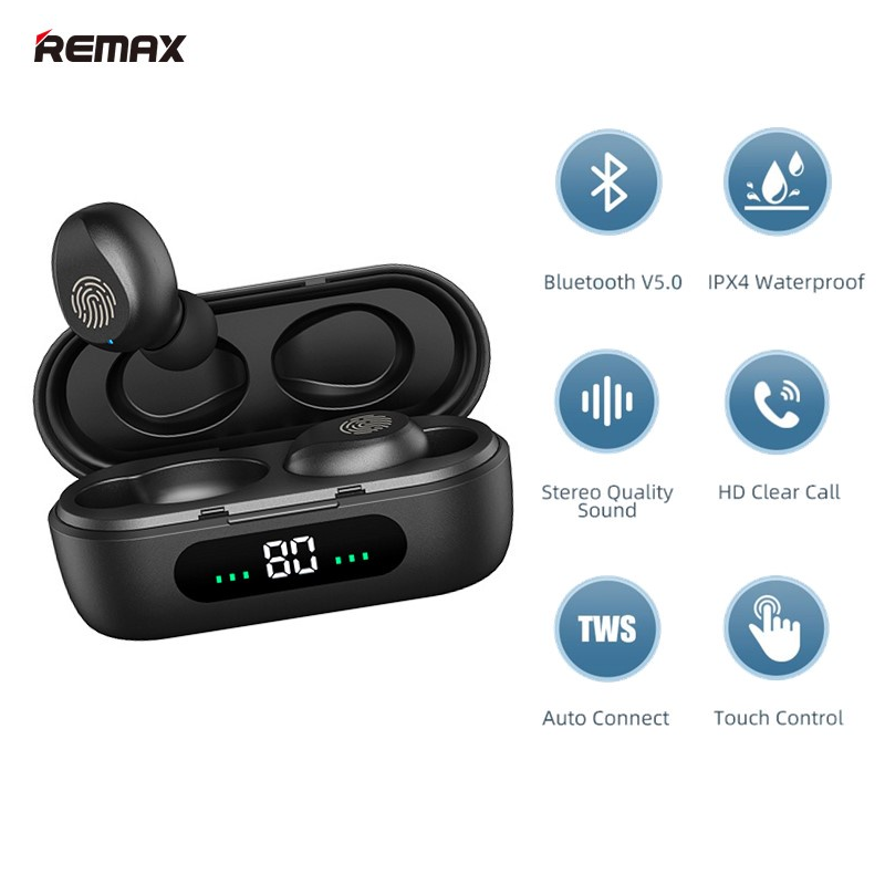 Tai Nghe Bluetooth True Wireless Remax TWS-41 tích hợp màn hình LED (Đen) - Hàng Chính Hãng