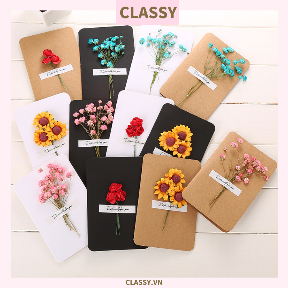 Classy Thiệp chúc mừng, thiệp giáng sinh có gắn hoa khô trang trí Q1366