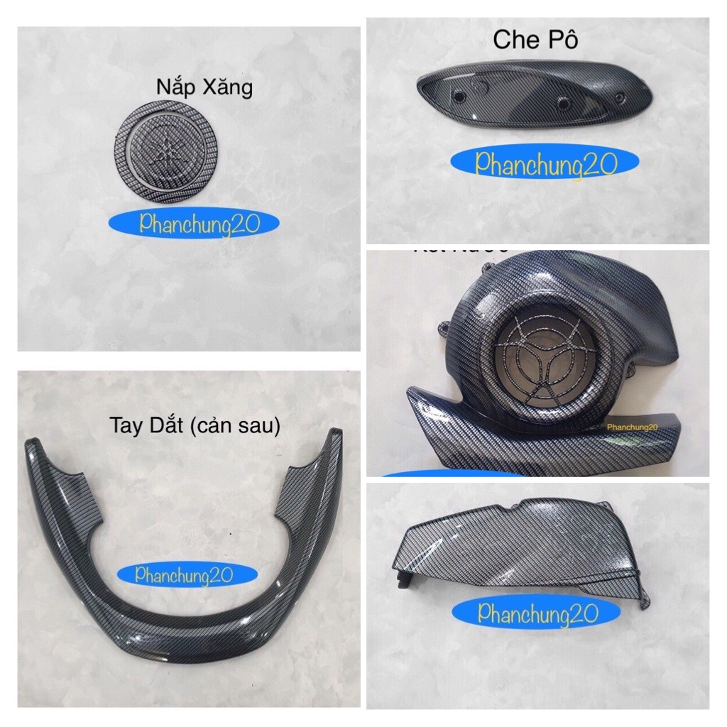 COMBO BỘ ỐP PHỤ KIỆN TRANG TRÍ DÙNG CHO ĐỜI XE YAMAHA GRANDE 2023 2024 CACBON