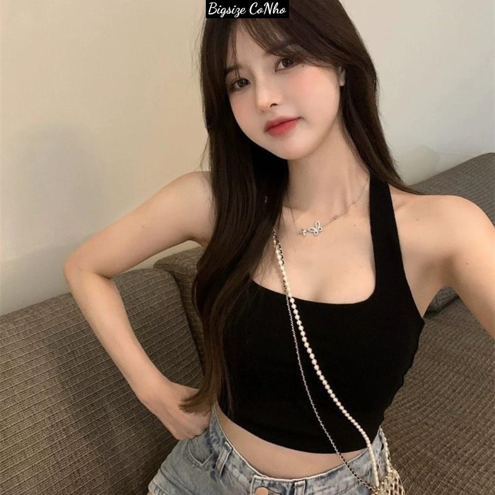 Áo croptop bigsize áo ba lỗ nữ 6 màu chất gân tăm mềm mịn co giãn thoáng mát, Croptop yếm quàng cổ bigsize G5