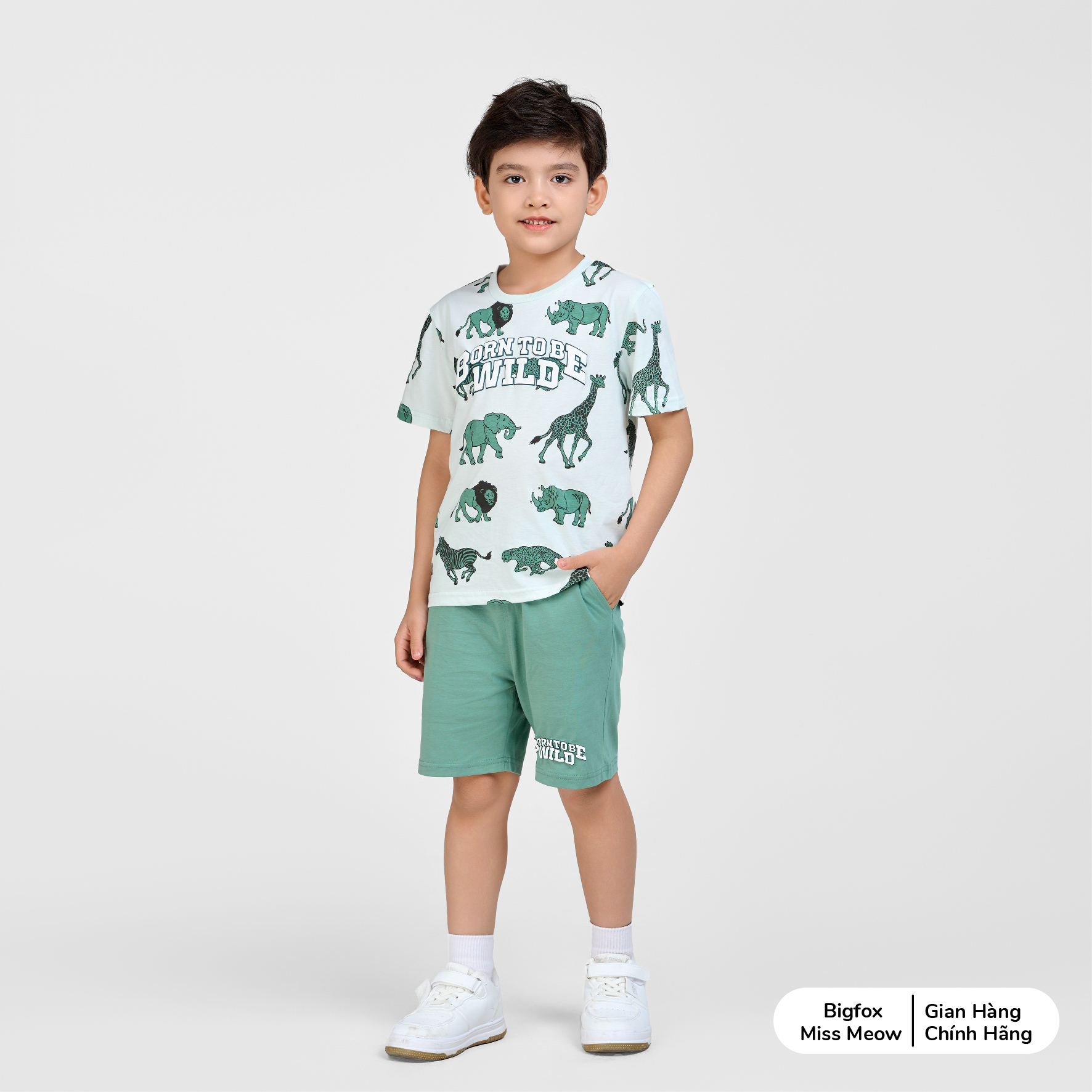 Bộ cho bé trai Bigfox Miss Meow cộc tay mùa hè, chất cotton size đại 3,7,9,11 tuổi 30kg 40kg