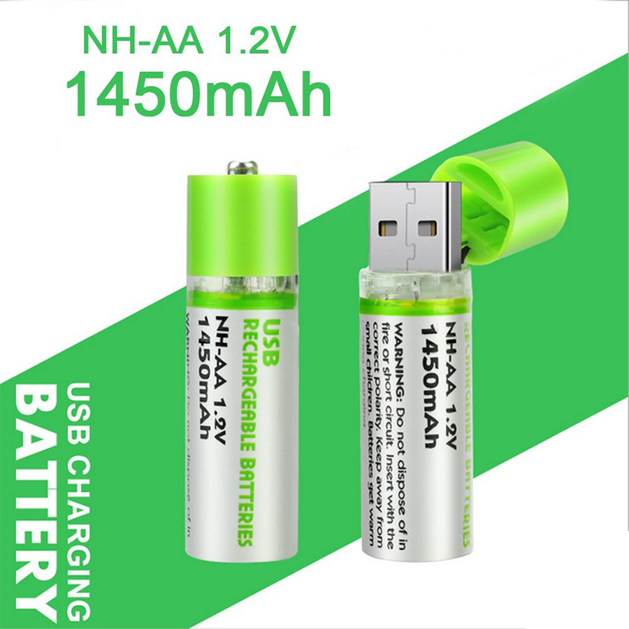 Hình ảnh Bộ 2 Pin Sạc AA 1.2V - 1.450mAh Tích Hợp Cổng Sạc USB Tiện Dụng (Màu ngẫu nhiên)