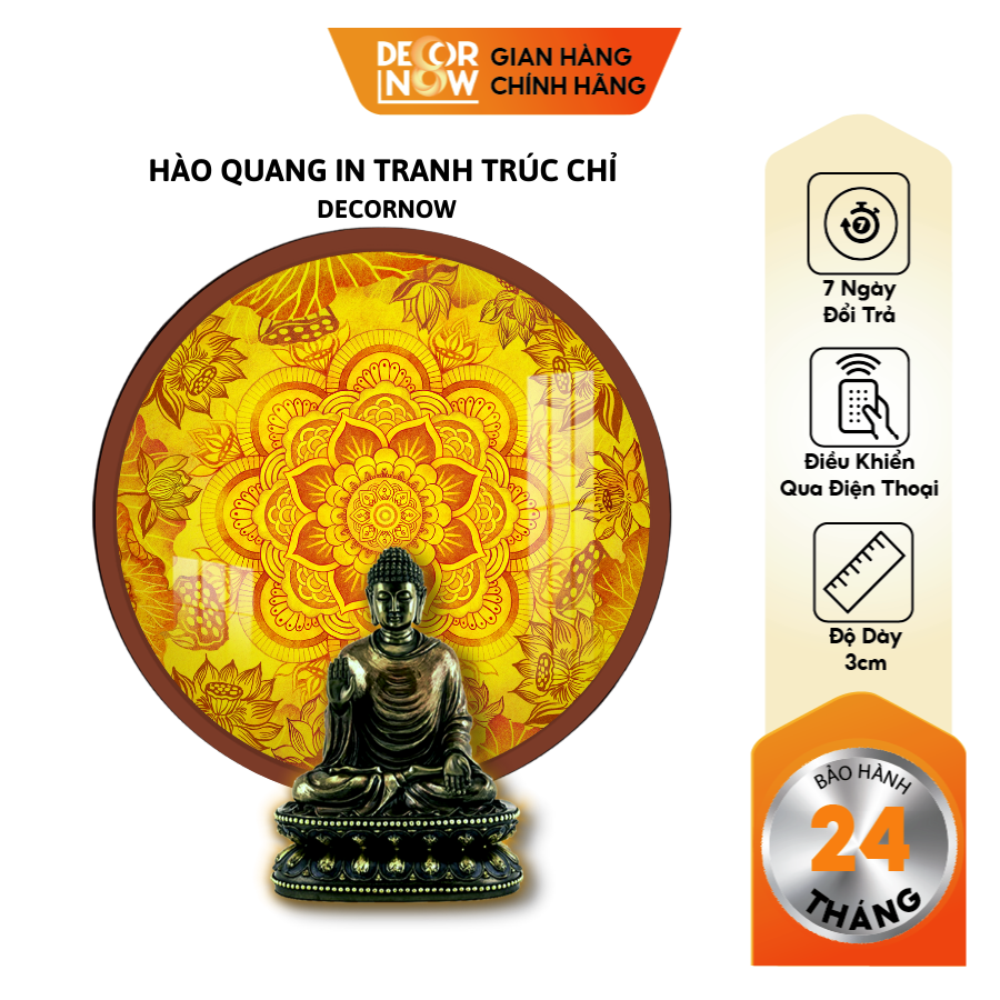 Đèn Hào Quang Phật In Tranh Trúc Chỉ DECORNOW 30,40 cm, Trang Trí Ban Thờ, Hào Quang Trúc Chỉ MANDALA DCN-TC21