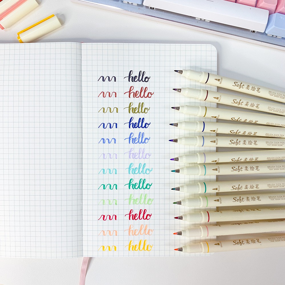 Bộ 3 bút brush Soft viết Calligraphy màu pastel cực đẹp cho sổ tay, Bullet Journal A72