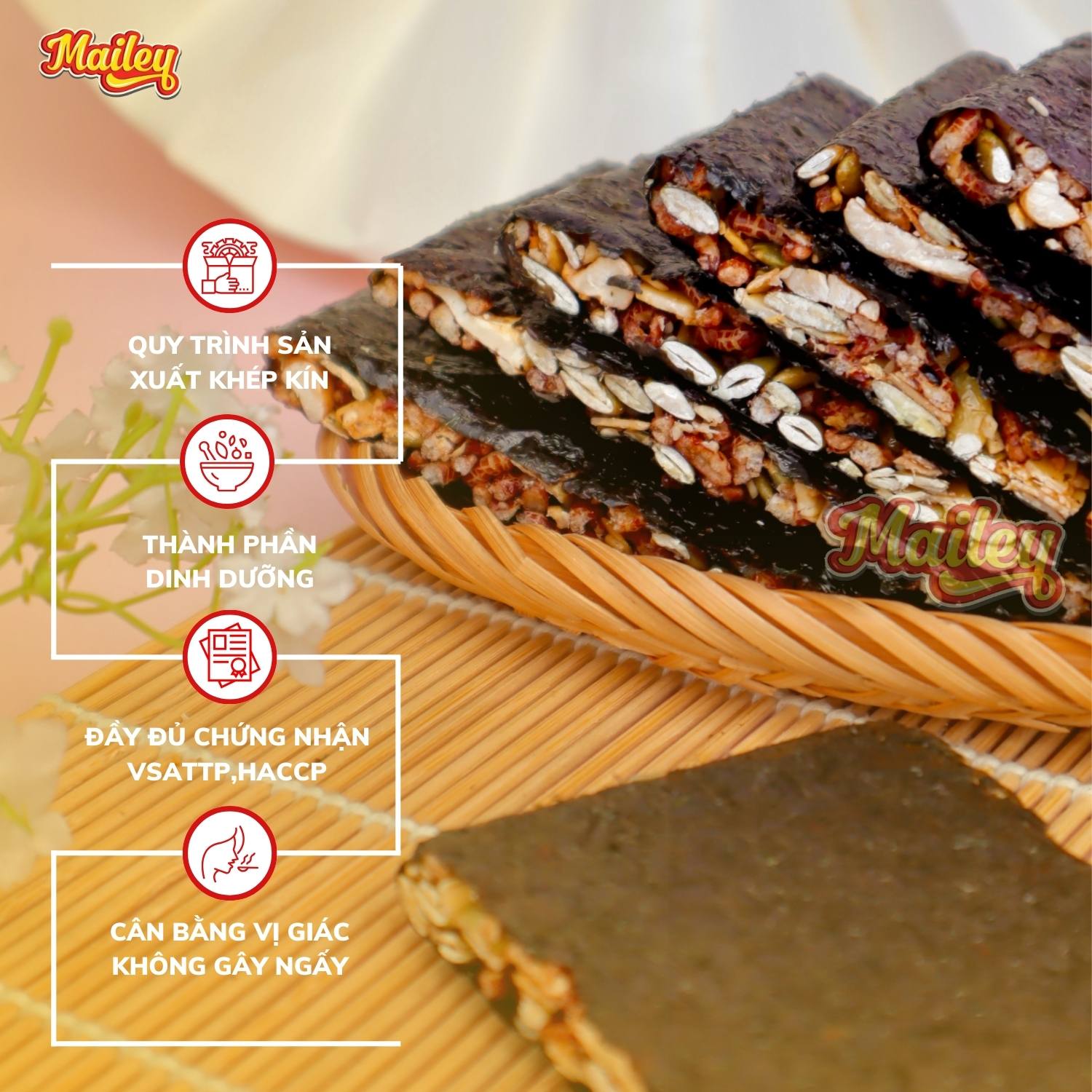 [COMBO 2 HỘP]Rong biển kẹp hạt dinh dưỡng Mailey - hỗ trợ ăn kiêng giảm cân, bánh ngũ cốc dinh dưỡng