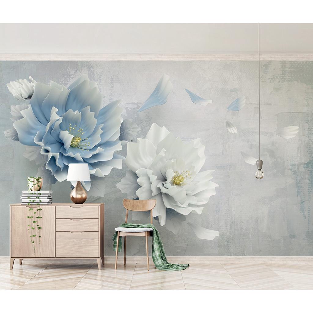 Tranh dán tường hoa 3D nền xám