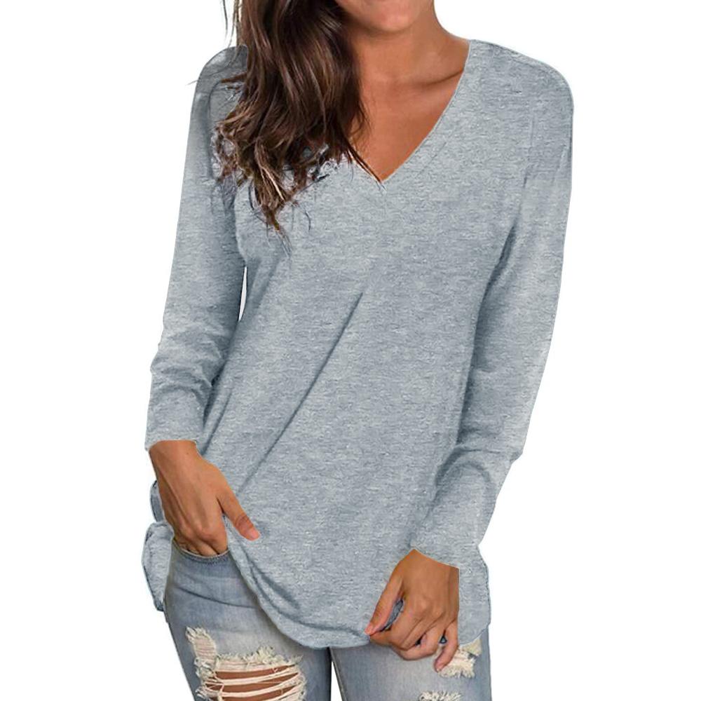 New Fashion Women T-shirt Solid Color V Neck Short Sleeve Rounded Hem Long Casual Party Wear Summer Tops