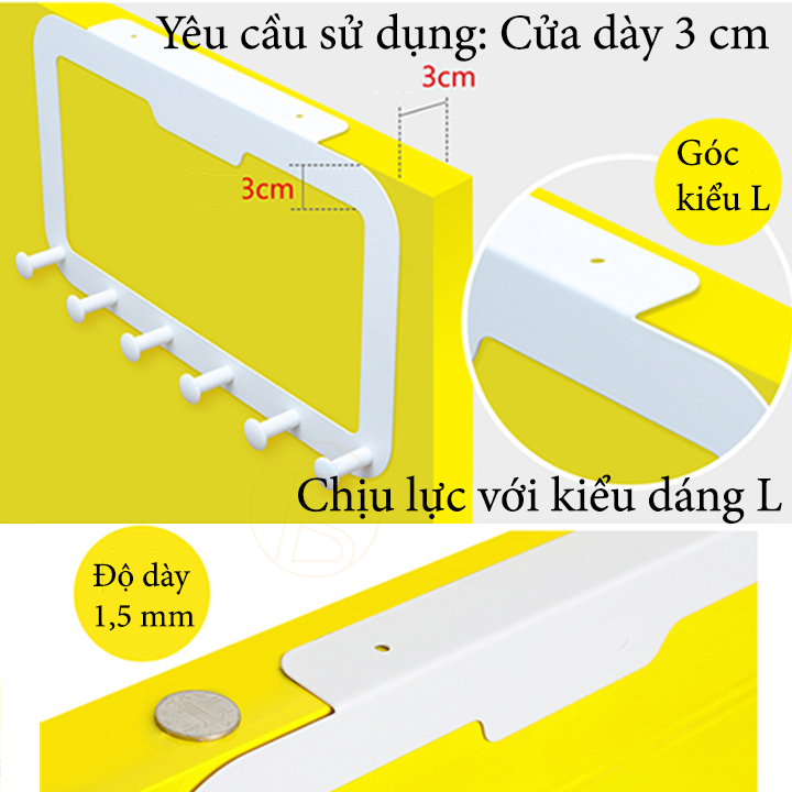 Móc Treo Đồ Sau Cửa 6 Móc E1605 - Giá Đỡ Dán Sau Cửa Treo Quần Áo Nón Tiện Lợi