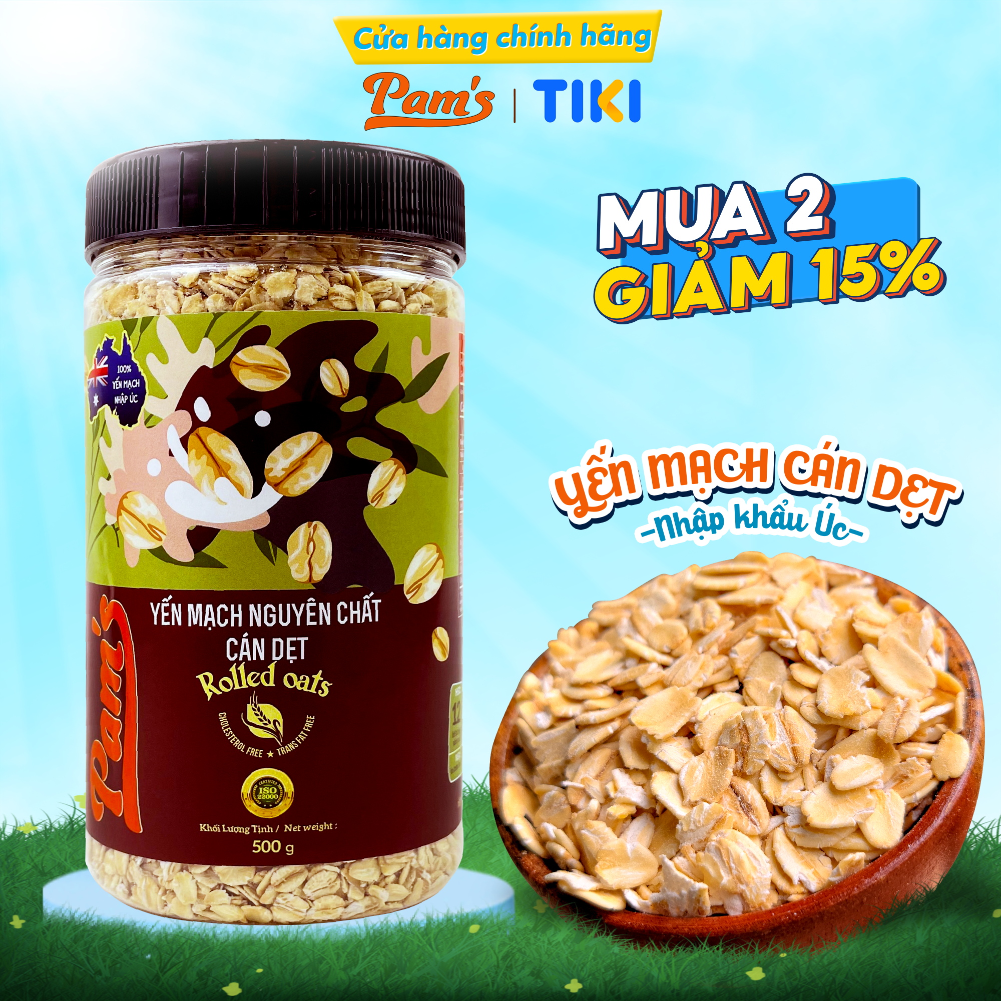 Yến Mạch Cán Dẹt Nhập Khẩu Úc Pams 500g/hũ, Yến Mạch Cao Cấp, Giàu Chất Xơ, Thích Hợp Dùng Ăn Kiêng
