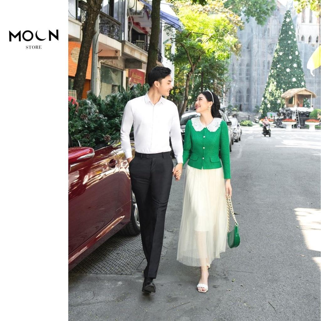 Chân váy dập lưới phối thắt lưng da sang trọng dễ phối đồ 3 lớp dày dặn đầm công sở nữ MCV334 MOON STORE