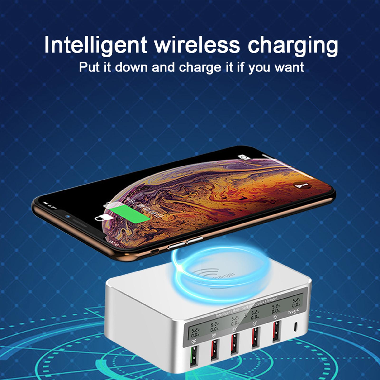 Desktop USB-C Qi 5 USB Ports QC 3.0 Charging Station for iPhone and More EU