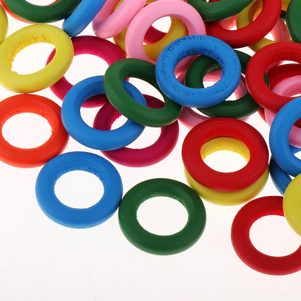 2xDyed Mixed Color Wood Ring Pendant Connector Jewelry Making 0.79inch 100Pcs