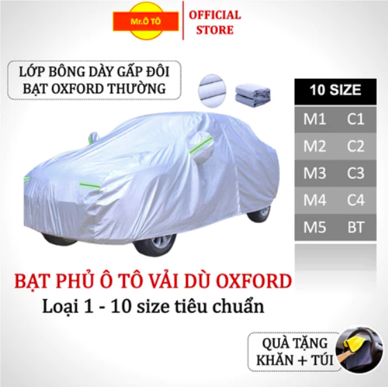 Bạt phủ ô tô vải dù Oxford cao cấp - Mr Ô Tô 10 size độc quyền - Bảo vệ xe tuyệt đối - Bảo hành 2 năm