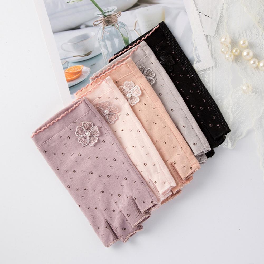 Găng Tay Đi Xe Bé Gái Ngoài Trời Đi Xe Chống Nắng Găng Tay Hở Ngón 1 Ngón Ren Còng Giả Ngọc Trai Hoa Trang Trí In Hoa Color: Orange Size: One Size