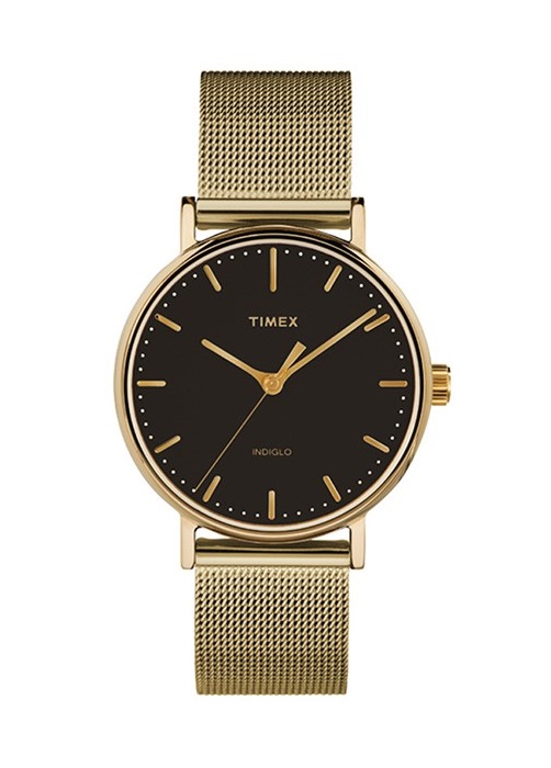 Đồng hồ Dây Kim loại Nữ  Timex   Fairfield 37mm Gold-tone Case Black Dial Mesh Band - TW2T36900