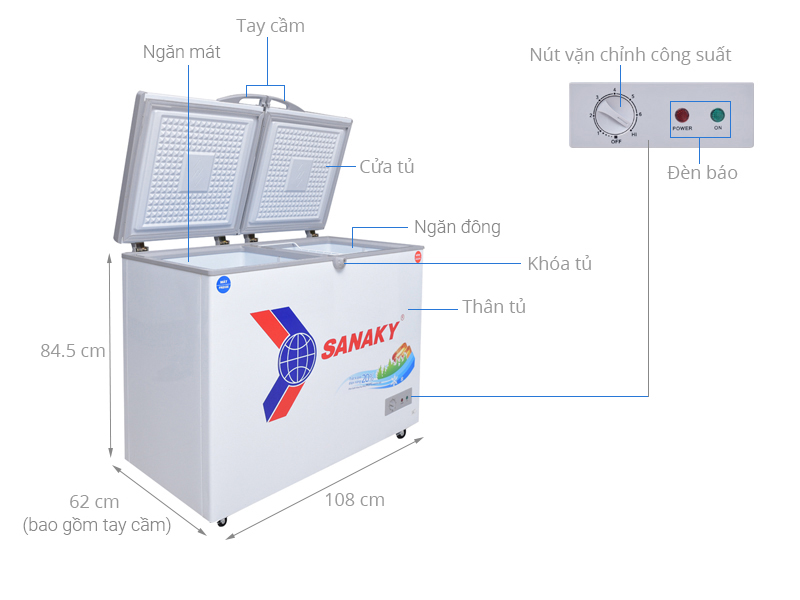 Tủ Đông Dàn Đồng Sanaky VH-2899W1 ( 2 Chế Độ Đông, Mát) (280L) - Hàng Chính Hãng