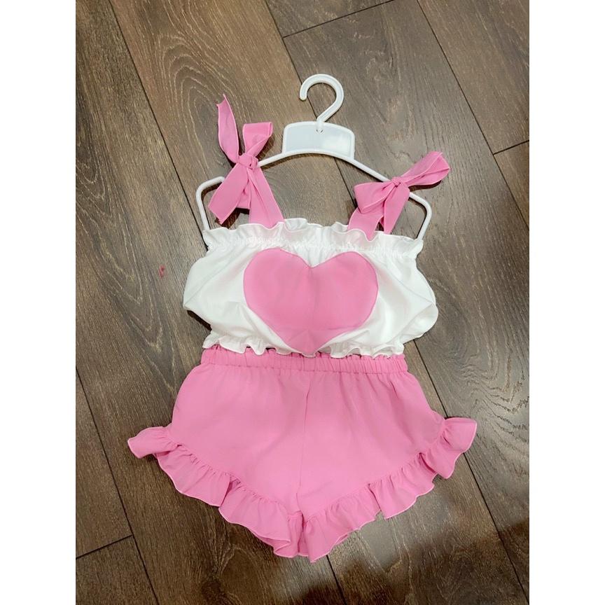 Bộ đồ bé gái áo 2 dây hình trái tim màu hồng CHẤT LIỆU LỤA CAO CẤP 8-22kg Angel Baby Thời Trang Thiết Kế