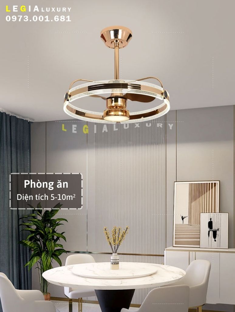 Quạt trần cao cấp LÊ GIA VENUS002 | Quạt trần pha lê luxury trang trí phòng khách | Quạt trần hiện đại có đèn cho spa biệt thự | Quạt trần đèn LED thiết kế sang trọng cao cấp { Hàng Chính Hãng } 