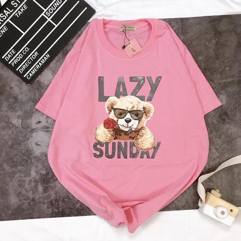 Áo Thun Tay Ngắn UNISEX in decal Gấu Lazy - Hình chụp thật