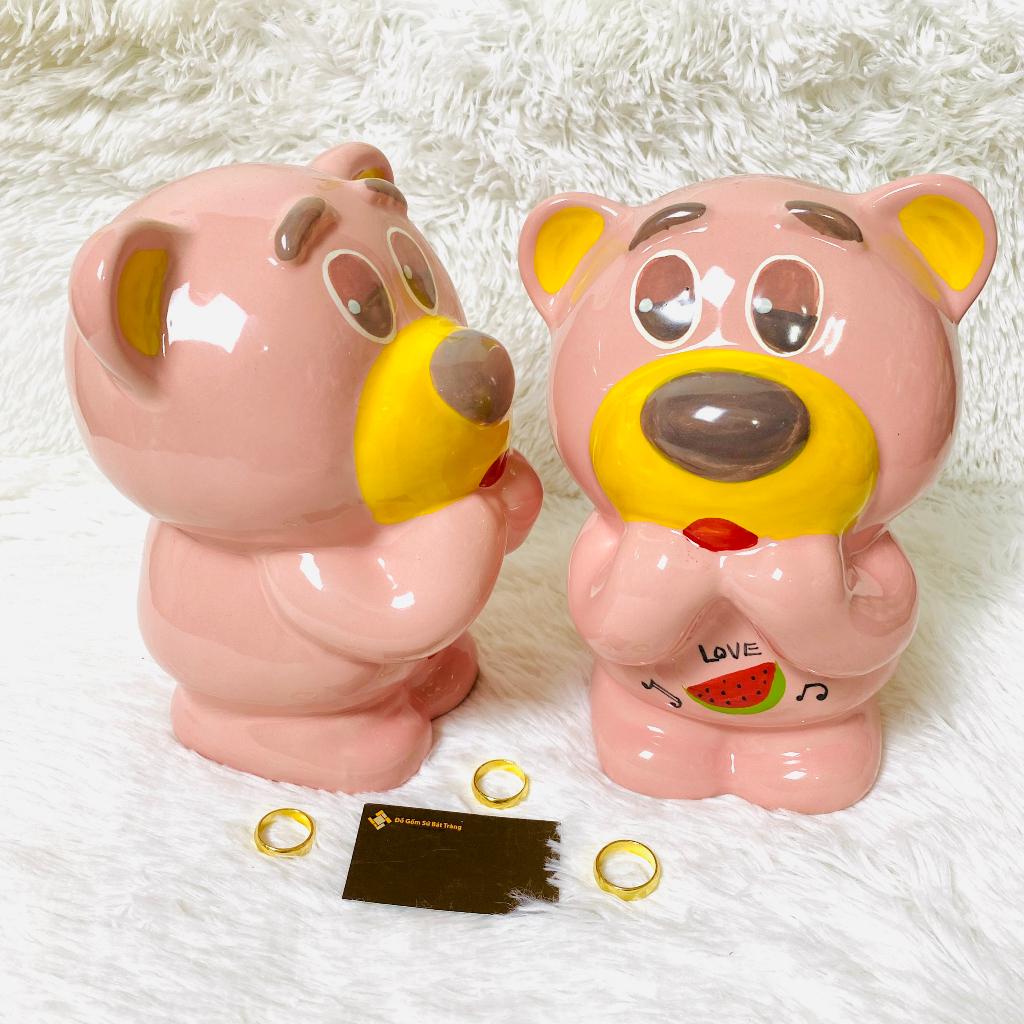 Ống heo tiết kiệm Gấu Dâu, chất liệu gốm sứ Bát Tràng