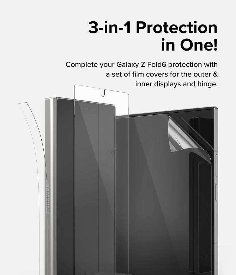 Bộ dán màn hình cho Samsung Galaxy Z Fold 6 RINGKE 3-in-1 Protector, dán màn hình ngoài, màn hình trong, dán viền_ Hàng chính hãng