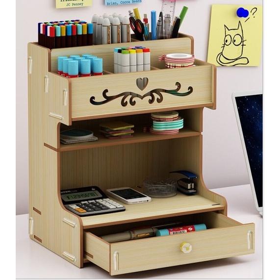 KỆ ĐỰNG BÚT 6 NGĂN BẰNG GỖ CÓ NGĂN KÉO ĐỂ BÀN ĐA NĂNG TIỆN DỤNG CHO GIA ĐÌNG VĂN PHÒNG - HỘP GỖ CÓ TẦNG ĐỰNG ĐỒ DÙNG HỌC