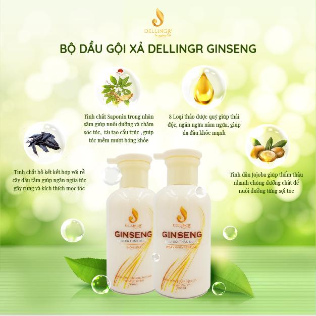 Combo bộ dầu gội và xả nhân sâm thơm mềm mượt Dellingr ngăn ngừa rụng tóc