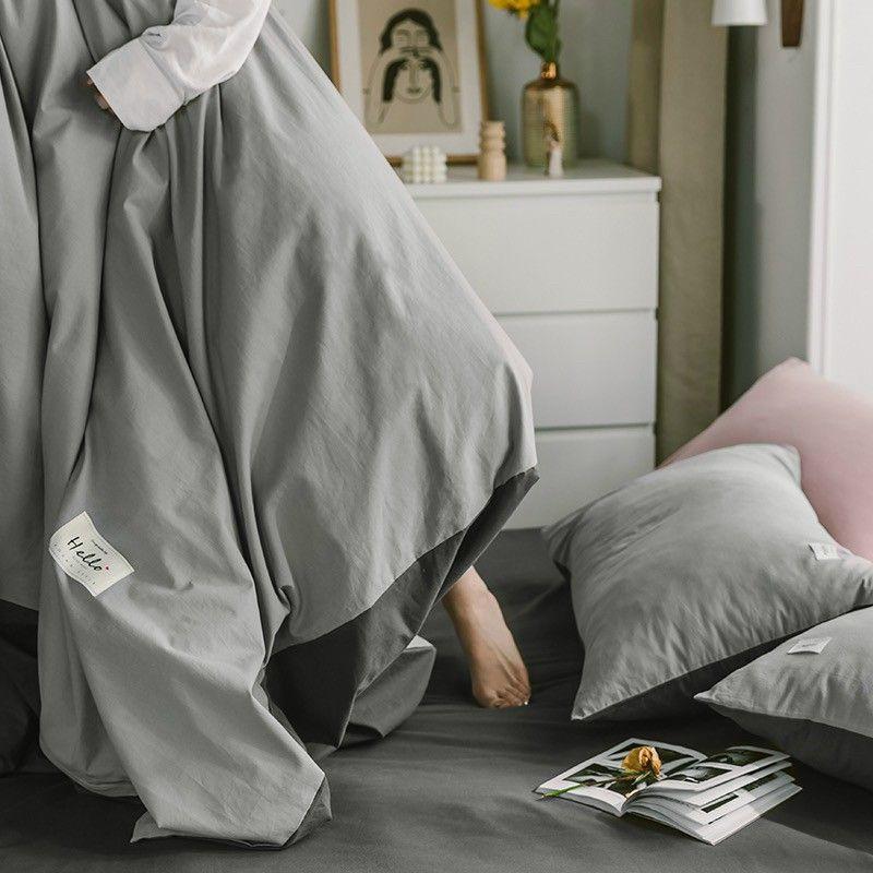 Bộ chăn ga cotton Tici Ghi nhạt phối đậm