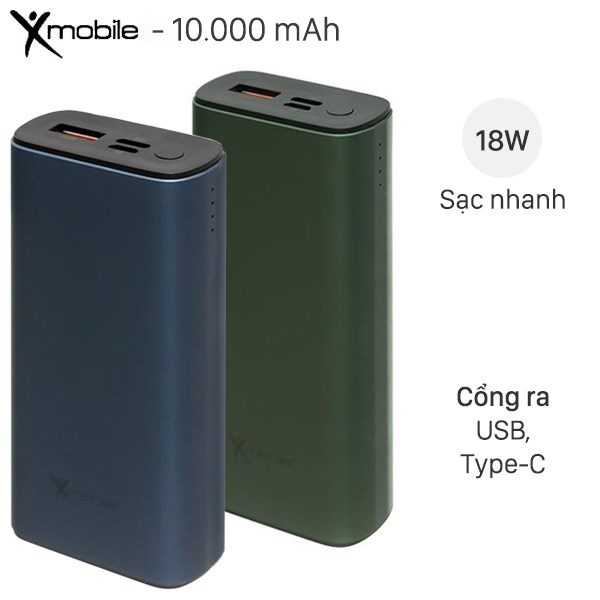 Pin sạc dự phòng Polymer 10.000 mAh Type C PD QC3.0 X-mobile PowerSlim PJ JP213 - Hàng chính hãng