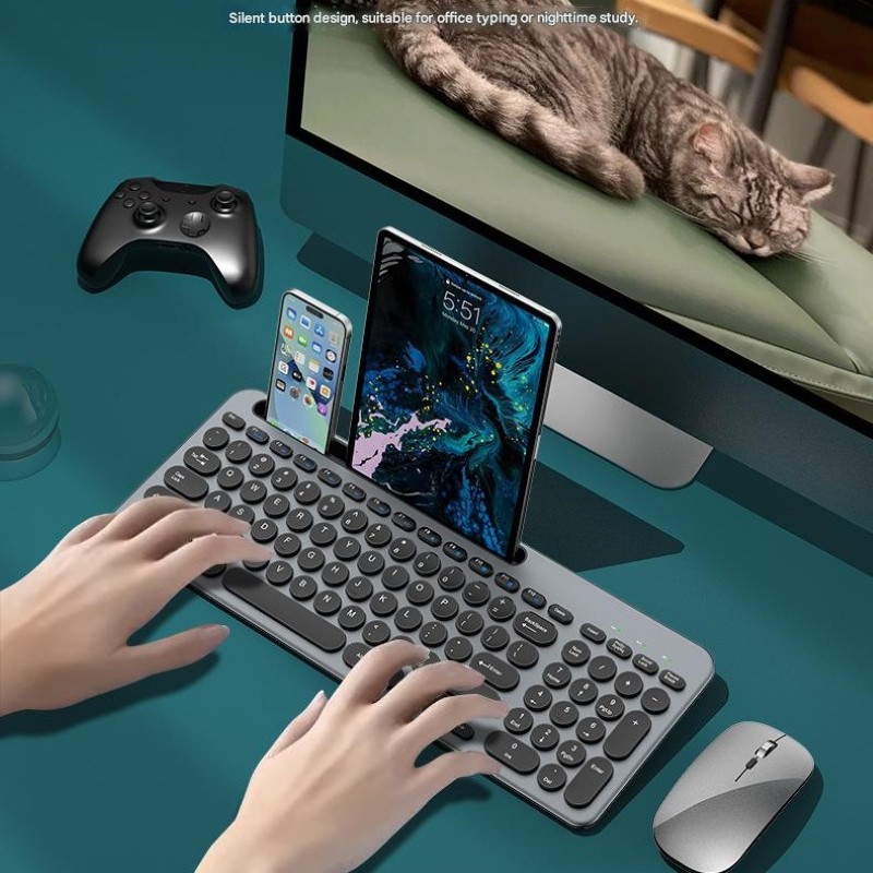 Bộ Bàn phím chuột không dây W709 có khe để điện thoại , máy tính bảng - kết nối bluetooth 5.0 + Usb 2.4g Pin sạc TypeC hàng nhập khẩu