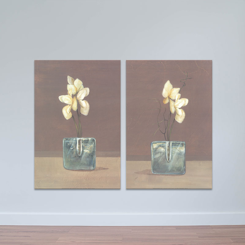 Bộ 2 tranh treo tường "Lọ hoa nhỏ" | Tranh trang trí hoa lá W3436 Canvas Có Viền