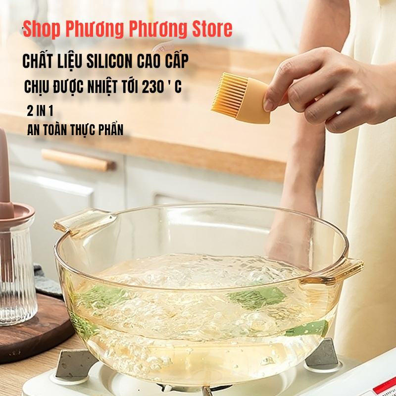 Chổi quét dầu bơ kèm lọ thủy tinh đựng dầu dùng cho làm bánh, nướng BBQ đầu phết silicone