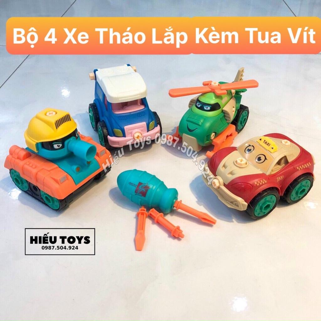 Đồ Chơi Trẻ Em Bộ 4 Xe Tháo Lắp Lắp Ráp Kèm Tua Vít Chất Nhựa ABS Cao Cấp Cho Bé Từ 2 Đến 8 Tuổi