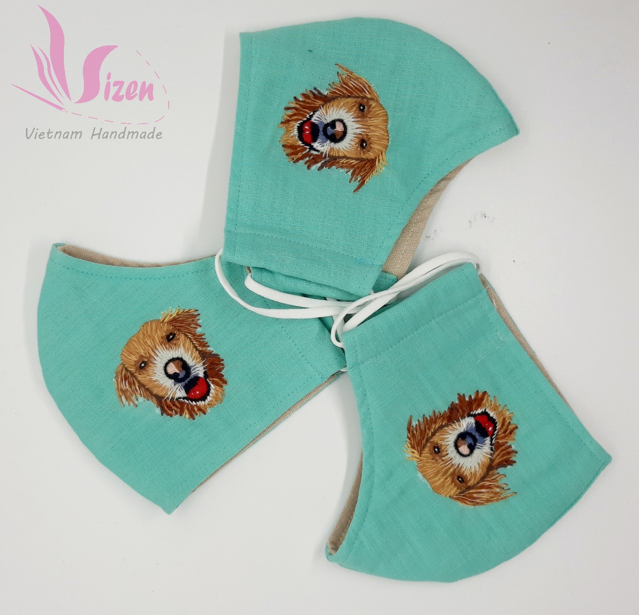 KHẨU TRANG THÊU TAY THỦ CÔNG VẢI LINEN