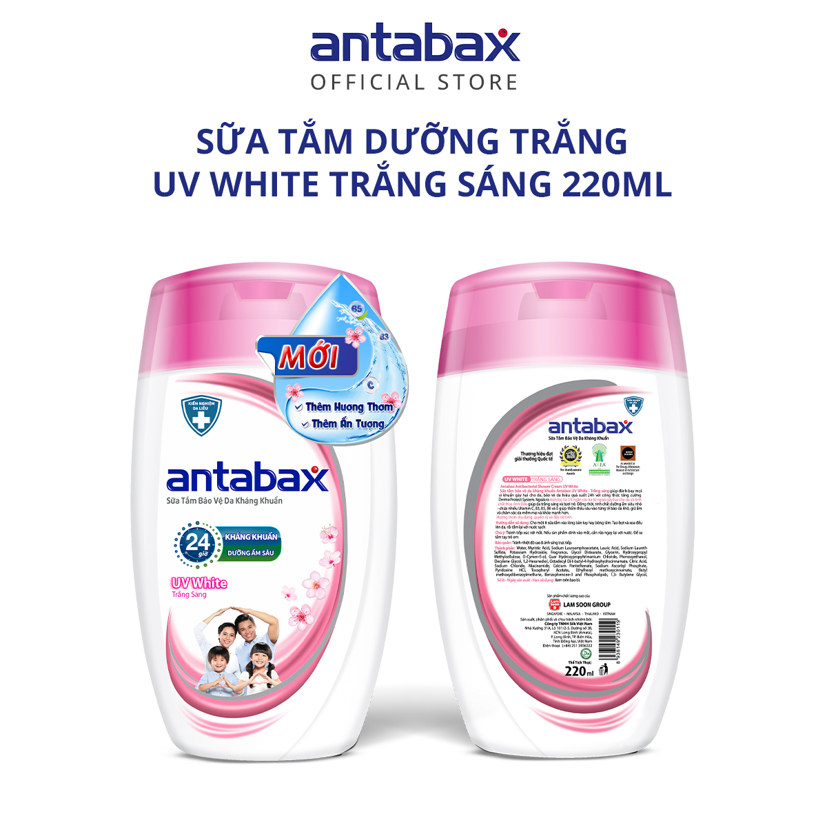 Sữa Tắm Bảo Vệ Da Kháng Khuẩn Antabax UV White Trắng Sáng 220ml