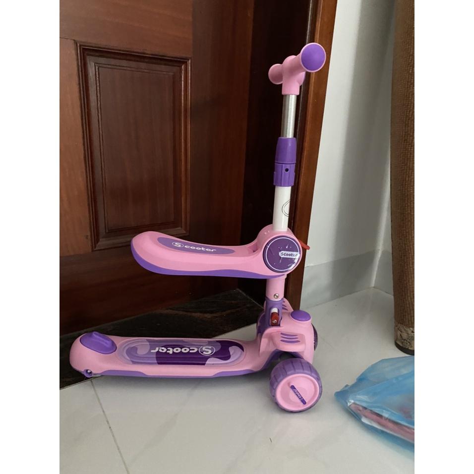 Xe trượt Scooter cho bé BBT Global 2 trong 1 cao cấp, 3 màu xanh, vàng, hồng