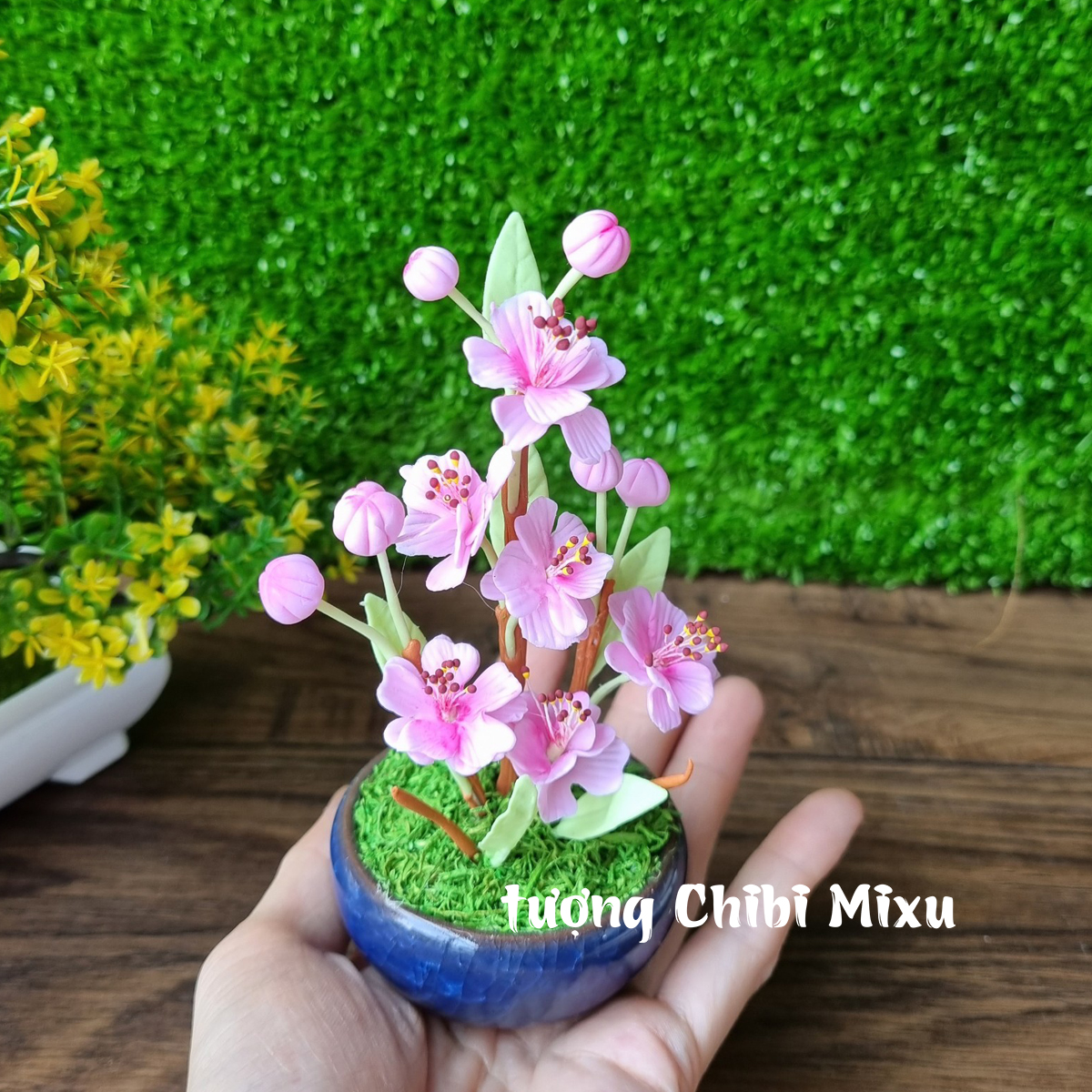 Chậu hoa Đào 10 cánh bằng đất sét Nhật