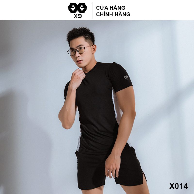 Áo Thun Thể Thao Nam Ngắn Tay Phối Màu Cổ Tròn Basic Trơn - Thương Hiệu X9 Sportswear - X014