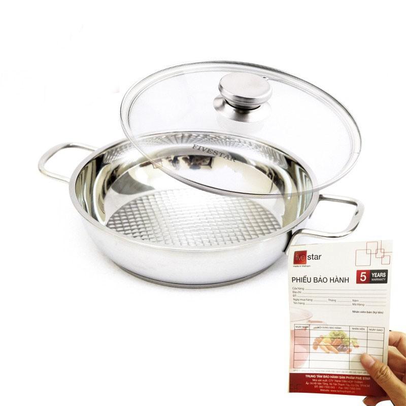 Chảo lẩu caro Inox 3 đáy FIVESTAR 24cm vung kính, dùng được bếp từ , hồng ngoại , gas - shopbepxinh