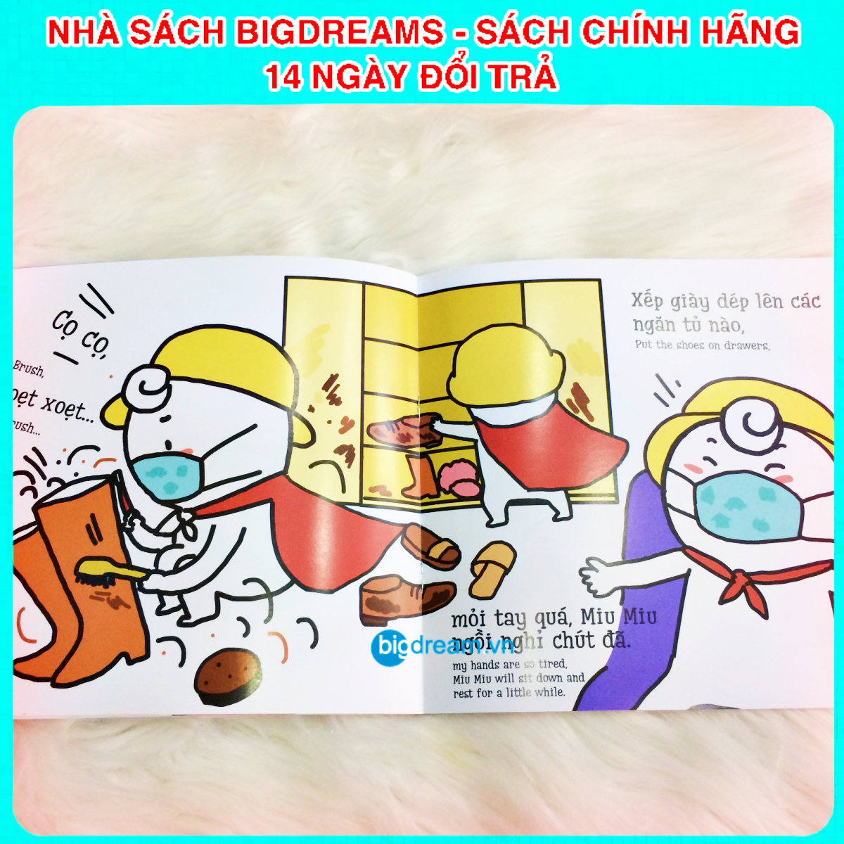 BẢN MỚI SONG NGỮ Miu Miu Tự Lập - Dọn Tủ Giày Ehon Kĩ Năng Sống Cho Bé 1-6 Tuổi Miu miu hiểu chuyện Miu bé nhỏ