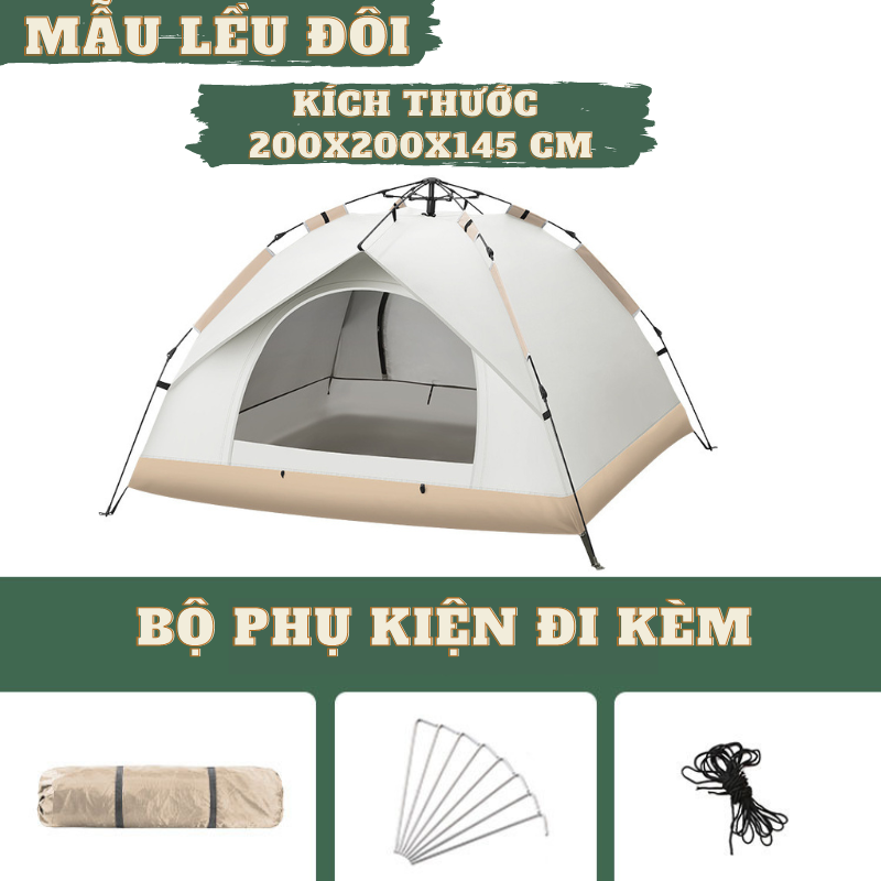 Lều cắm trại 4 người tự bung chất liệu vải 170T chống thấm nước, chống tia UVA kích thước 200 *200*145 cm
