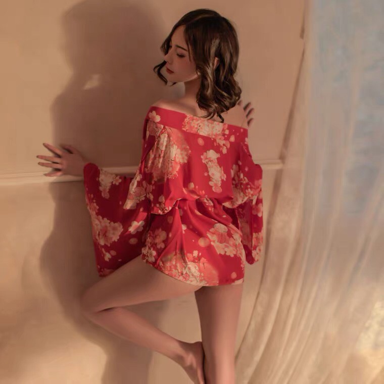 Váy ngủ áo choàng kimono hoa anh đào nhật bản cao cấp Q58 - Áo choàng kimono quyến rũ - Áo choàng ngủ nữ sexy gợi cảm