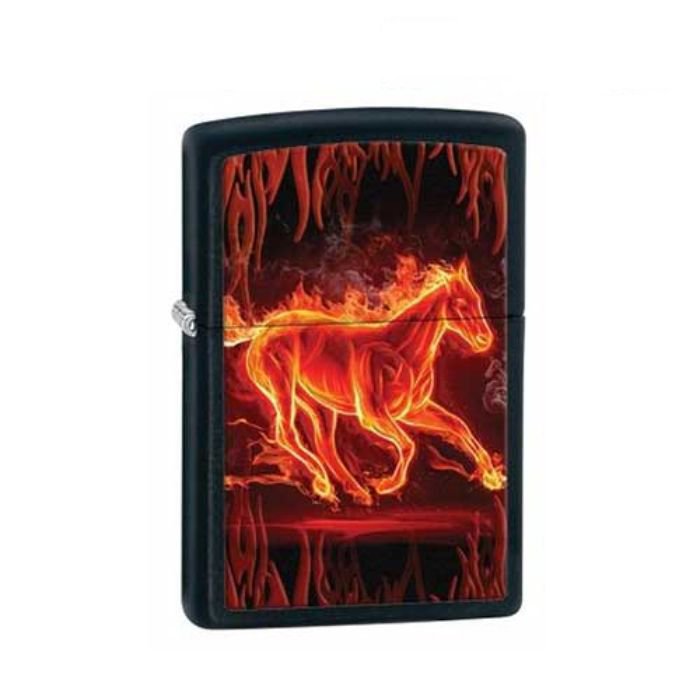 Bật Lửa Zippo Horse Flaming Black Matte Chính Hãng Usa