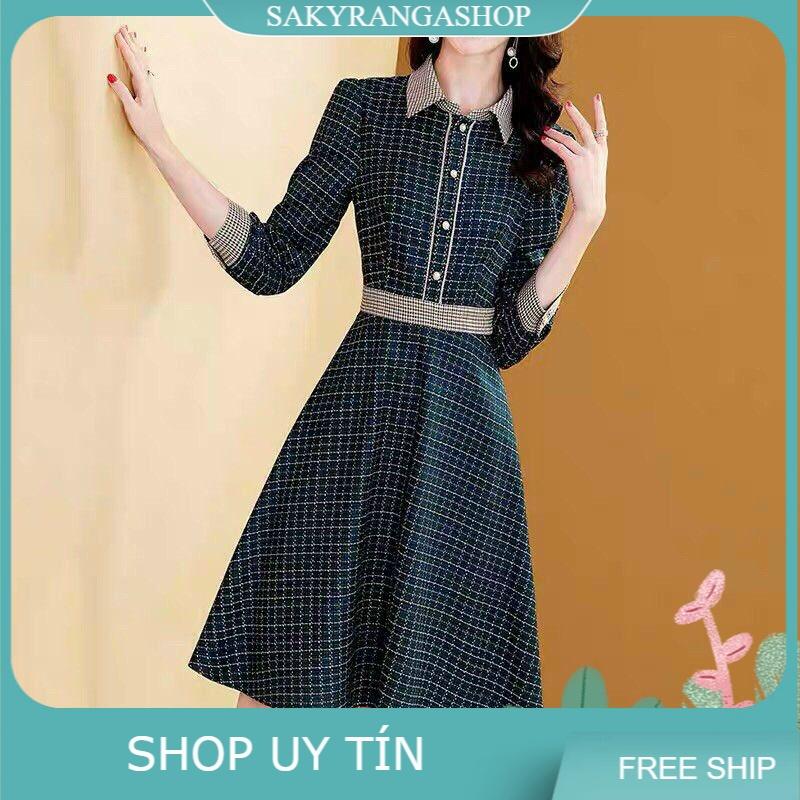 HÀNG NHẬP - ĐẦM XOÈ NỈ CỔ BẺ TAY DÀI